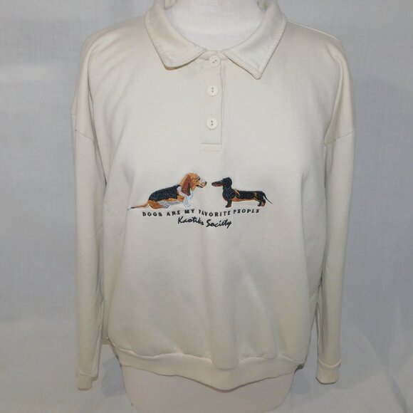 KAOTIKO BCN Spain Women XL Cream Collared Sweatshirt DOGS ARE MY FAVORITE PEOPLE - Picture 2 of 11